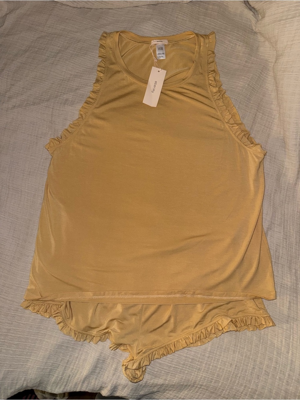 Eberjey Mustard Ruffle-Trim Sleeveless Tank Pajama Set